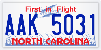NC license plate AAK5031