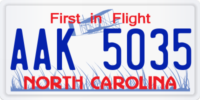 NC license plate AAK5035