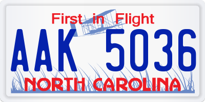 NC license plate AAK5036