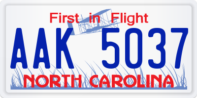 NC license plate AAK5037