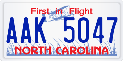 NC license plate AAK5047