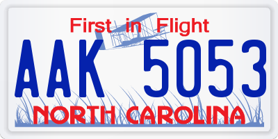 NC license plate AAK5053