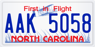 NC license plate AAK5058