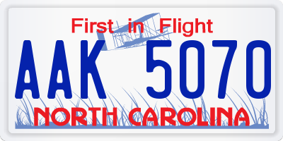 NC license plate AAK5070