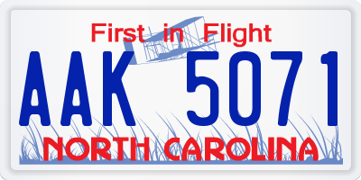 NC license plate AAK5071