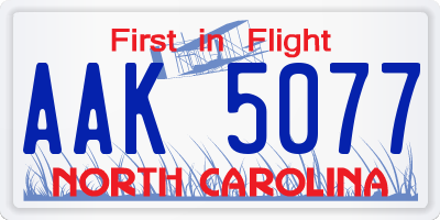 NC license plate AAK5077