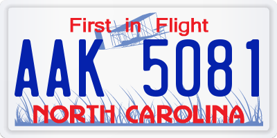 NC license plate AAK5081