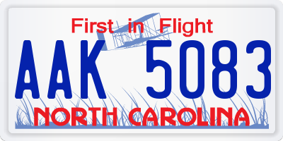 NC license plate AAK5083