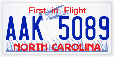 NC license plate AAK5089