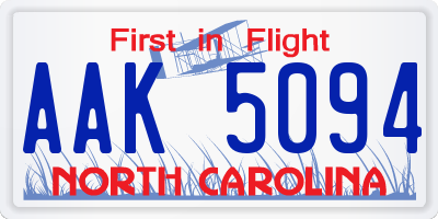 NC license plate AAK5094