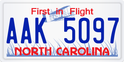 NC license plate AAK5097