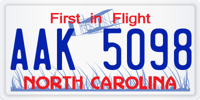 NC license plate AAK5098