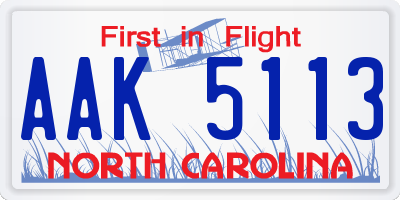 NC license plate AAK5113