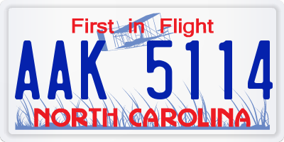 NC license plate AAK5114