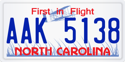 NC license plate AAK5138