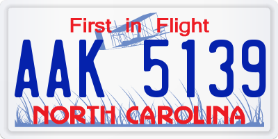NC license plate AAK5139