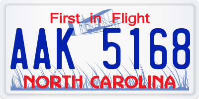 NC license plate AAK5168