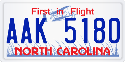 NC license plate AAK5180