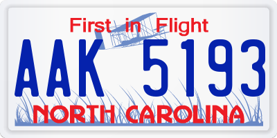 NC license plate AAK5193