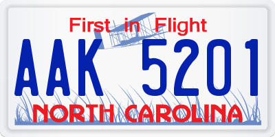NC license plate AAK5201