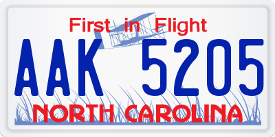 NC license plate AAK5205