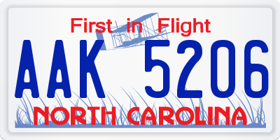 NC license plate AAK5206