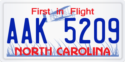 NC license plate AAK5209
