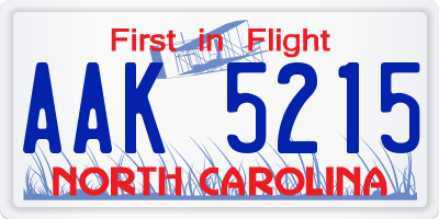 NC license plate AAK5215