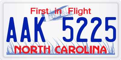 NC license plate AAK5225