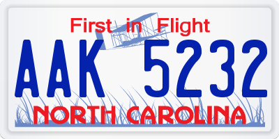 NC license plate AAK5232