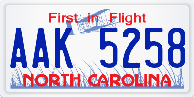 NC license plate AAK5258