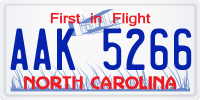 NC license plate AAK5266