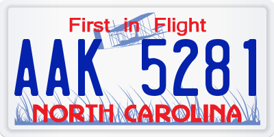 NC license plate AAK5281