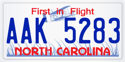 NC license plate AAK5283