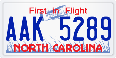NC license plate AAK5289