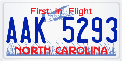 NC license plate AAK5293