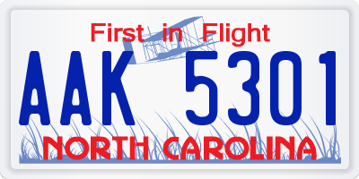 NC license plate AAK5301