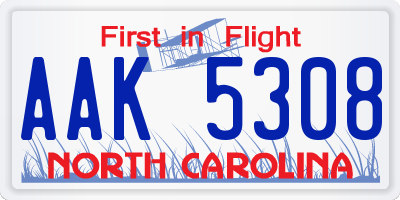 NC license plate AAK5308
