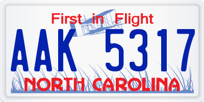 NC license plate AAK5317