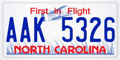 NC license plate AAK5326