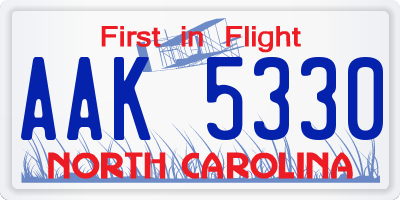 NC license plate AAK5330