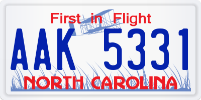 NC license plate AAK5331