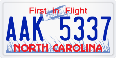 NC license plate AAK5337
