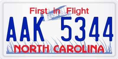 NC license plate AAK5344