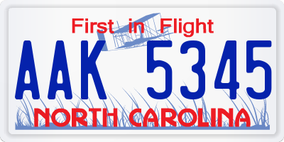 NC license plate AAK5345
