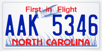 NC license plate AAK5346