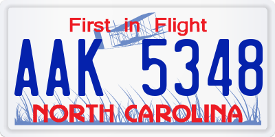 NC license plate AAK5348