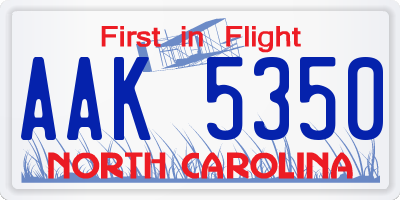 NC license plate AAK5350
