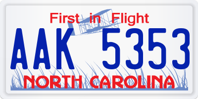 NC license plate AAK5353