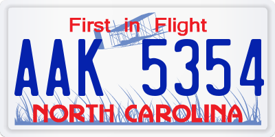 NC license plate AAK5354